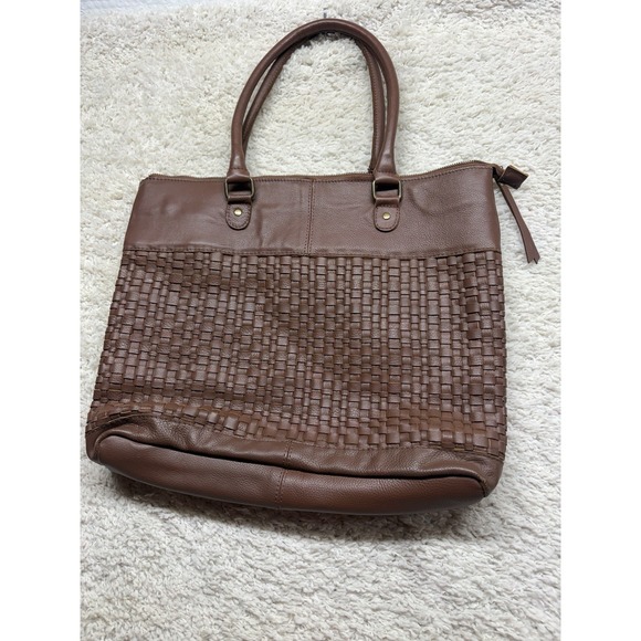 CO Handbags - Montana Co Brown Woven Faux Leather Shoulder Bag Purse EUC